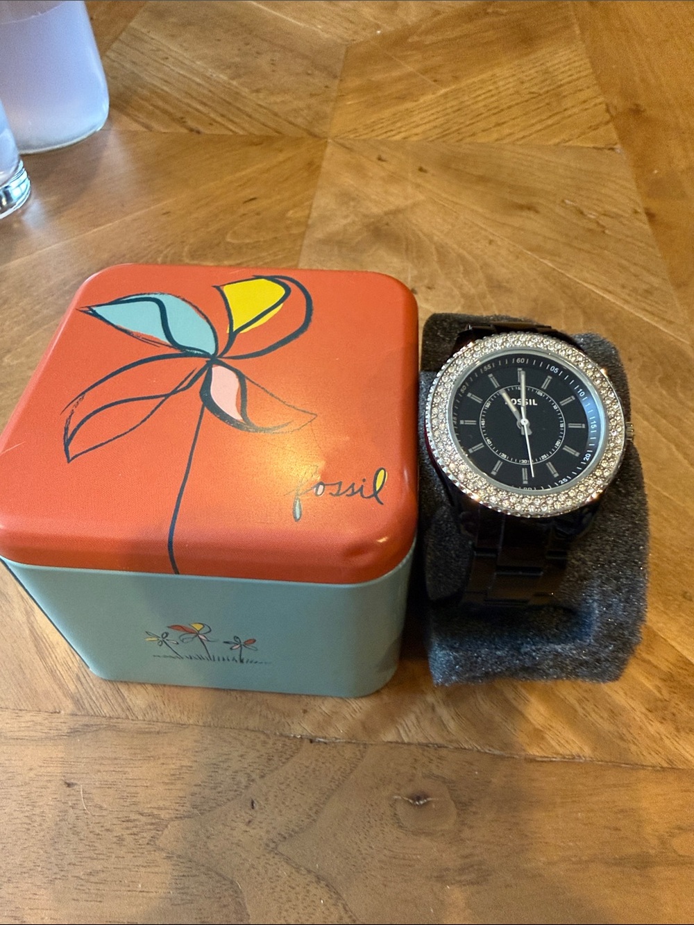 Fossil Black Watch with Crystal Bezel and Gift Tin